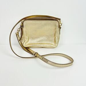 Fossil Genuine Leather Gold Metallic Crossbody Purse Handbag Piper Toaster